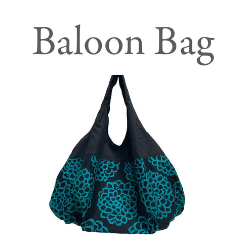 Ballontasche mit Dahlien-Print (schwarz x grün)
